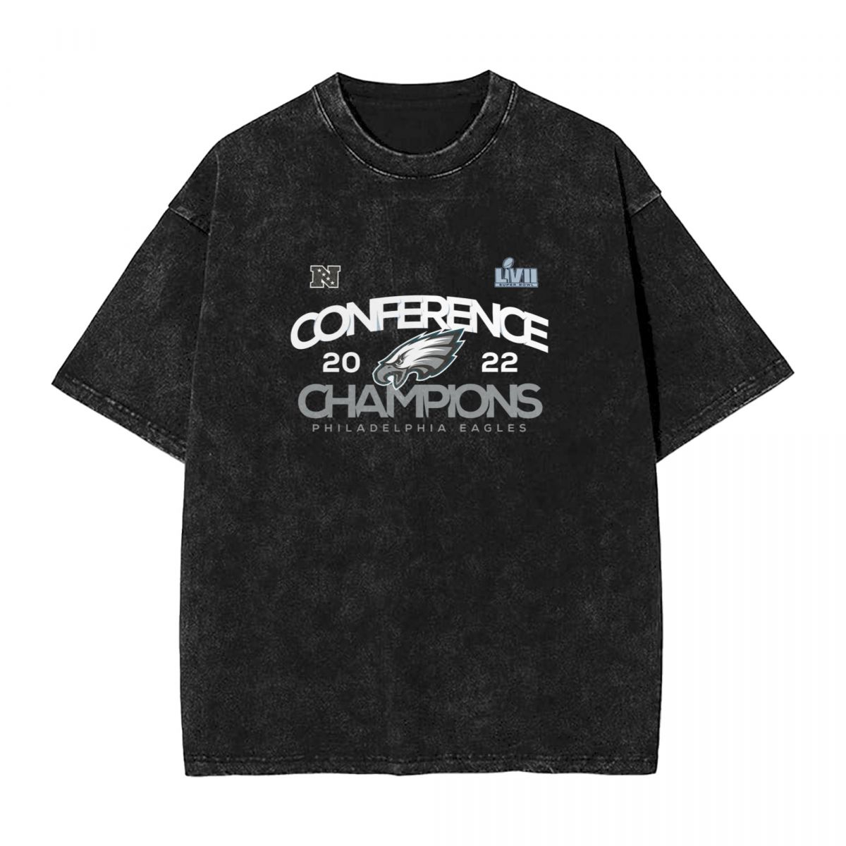 Philadelphia Eagles 2022 NFC Champions Shadow Cast Washed Oversized Vintage Men's T-Shirt