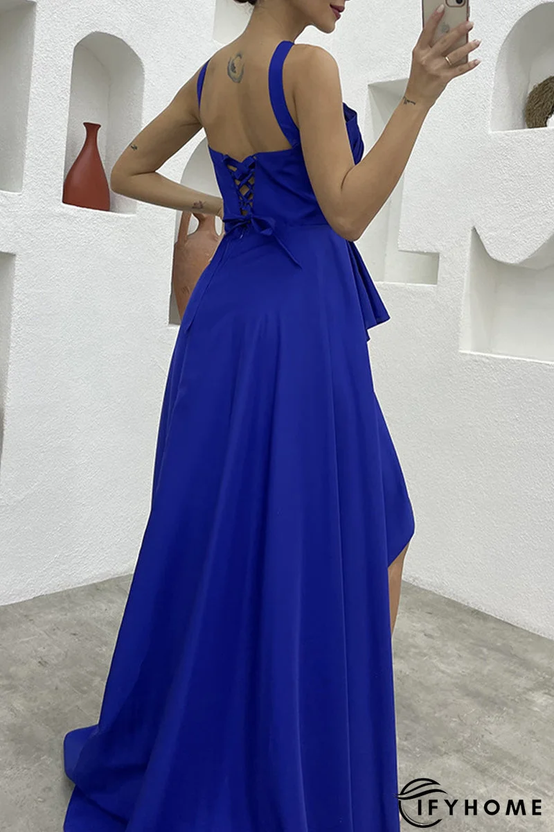 Elegant Formal Solid Slit Asymmetrical Halter Evening Dress Dresses | IFYHOME