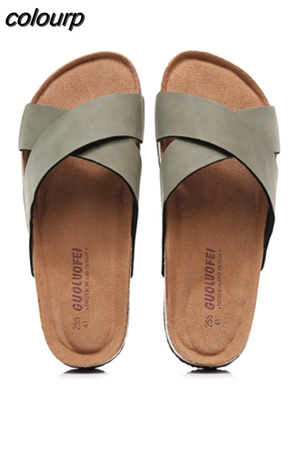 colourp 2023 Unisex Fashion Men Beach Cross Cork Slippers Summer Solid Color Non-slip Outside Women Slide Shoe High Quality