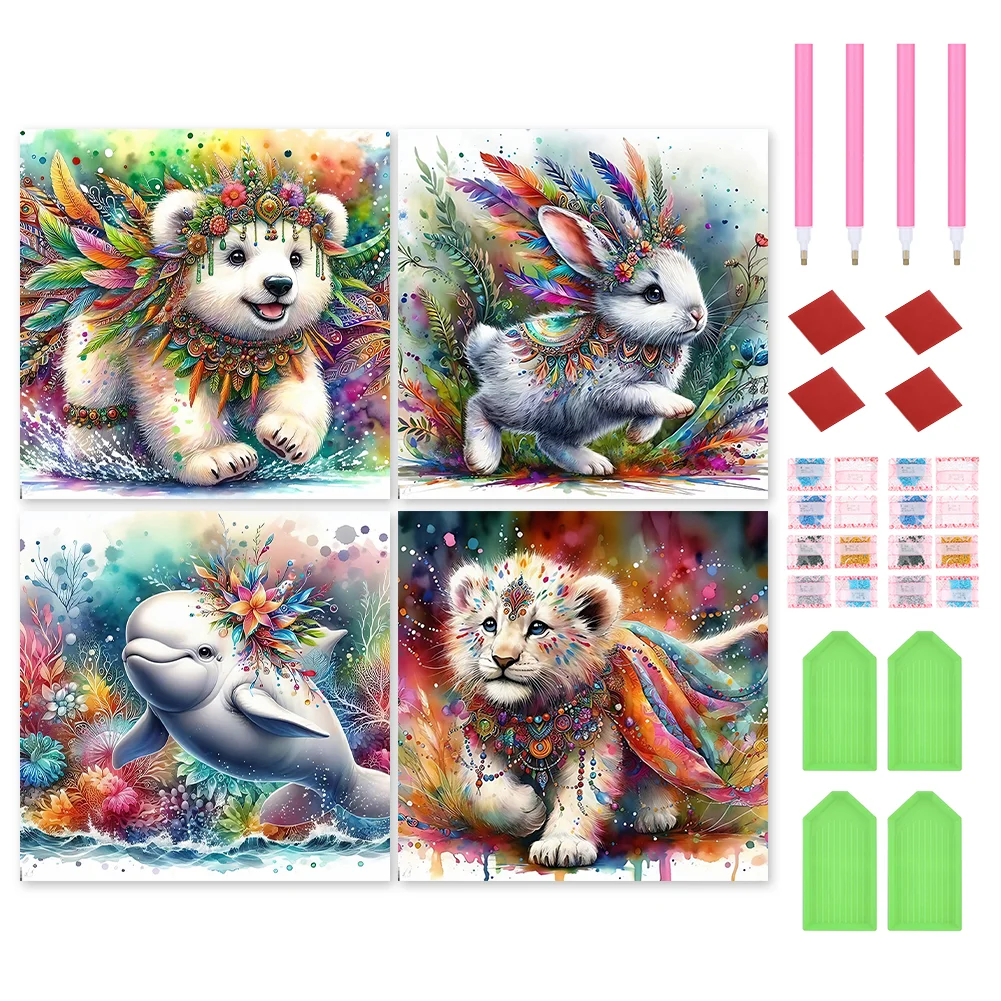 4pcs/Set Diamond Painting - Full Round Drill - Animals(Canvas|40*40cm)