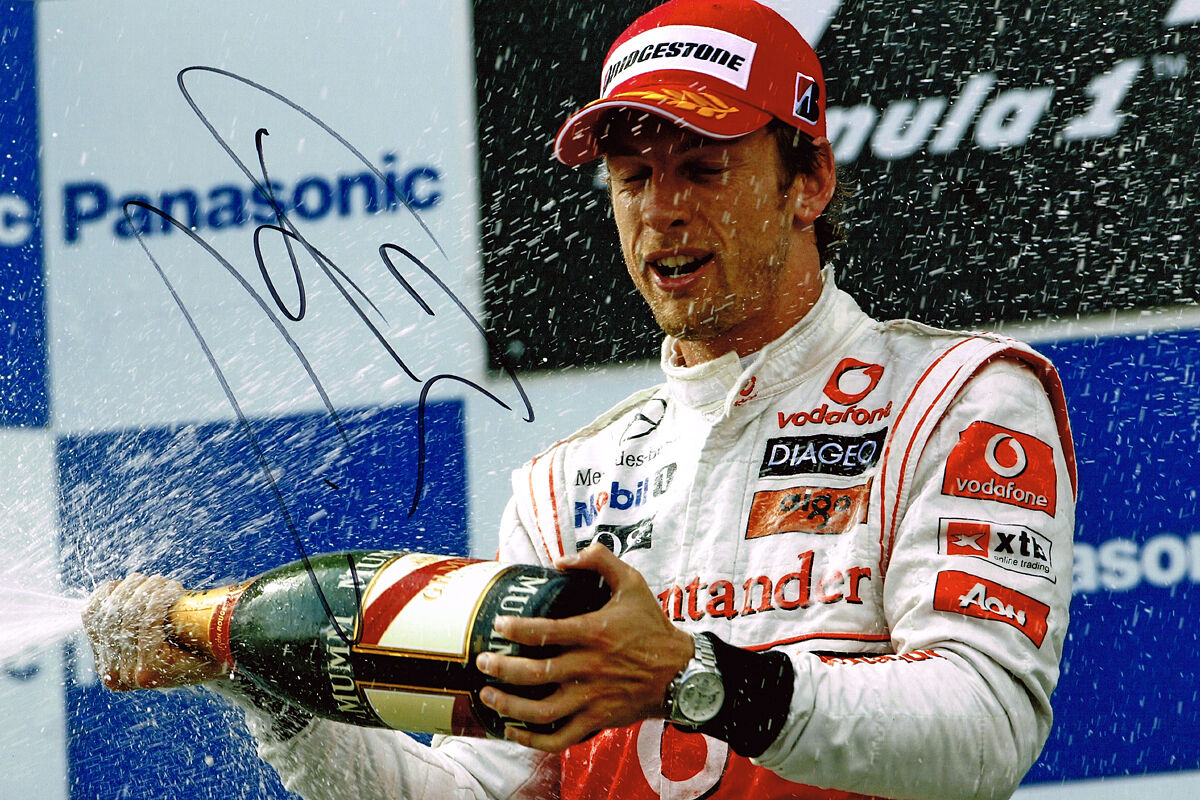 Jenson Button IN PERSON SIGNED Autograph 12x8 Photo Poster painting AFTAL COA McLaren F1 Driver