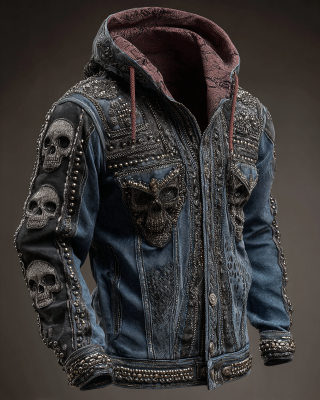 Men's autumn and winter embroidered rivet contrast leather jacket b338