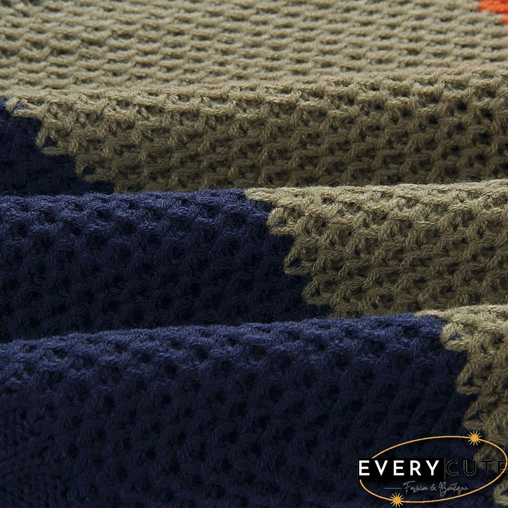 Orange Colorblock Lightweight Pullover Sweater