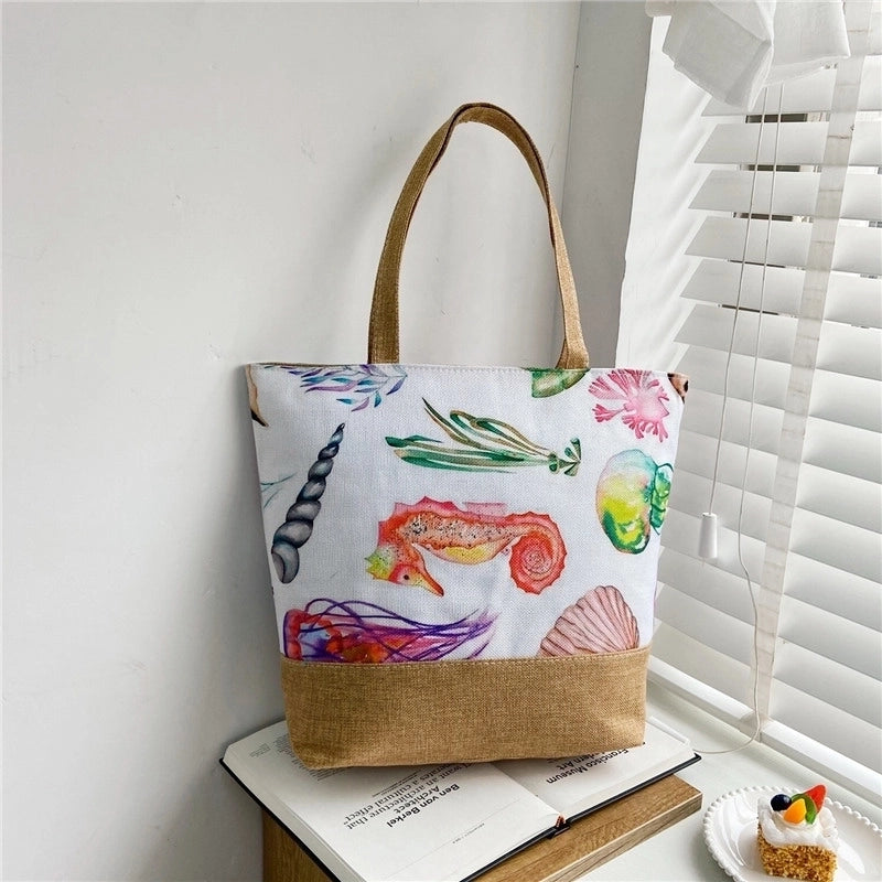 Women’s Large Canvas Tropical Vacation Open Shoulder Bag