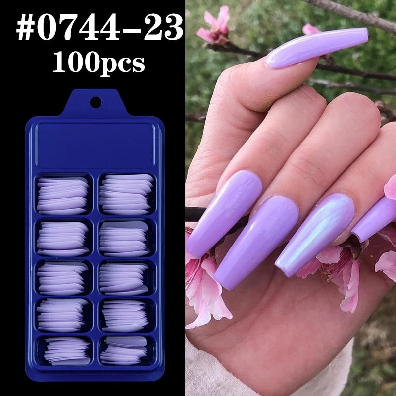 Lamemoria 100/500pcs/opp/box Fake Nails Coffin Nail Tips Press on Nails Natural Clear Long Ballerina DIY False Nail Full Cover-Nail Inspo