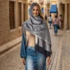 Leaf Pattern Grey Shawl Women's Hijab Tassels Scarf