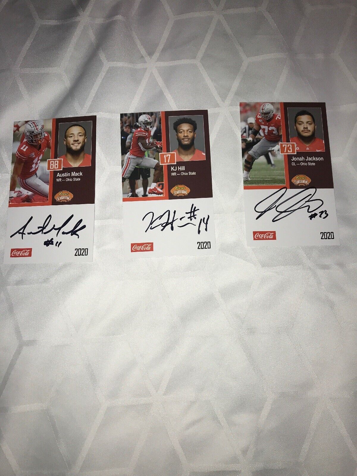 Lot of 3 Ohio State Buckeyes signed autographed 2020 Senior Bowl Cards KJ Hill