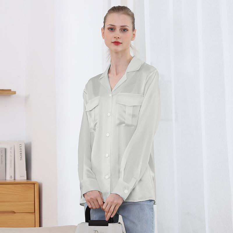 Solid Silk Shirt With Pockets Gray