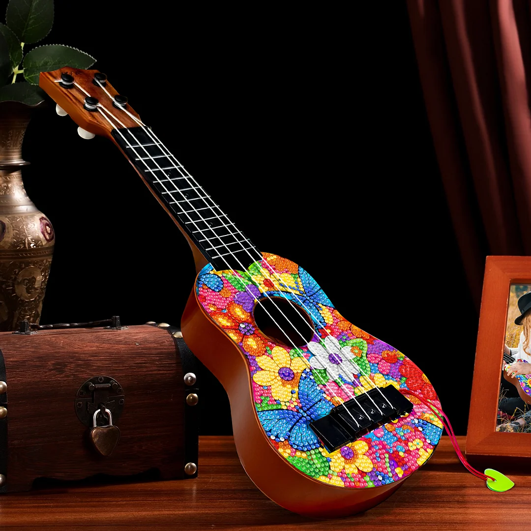 DIY Wooden Guitar Diamond Art Ornament Unique for Musicians (Flower Butterfly)