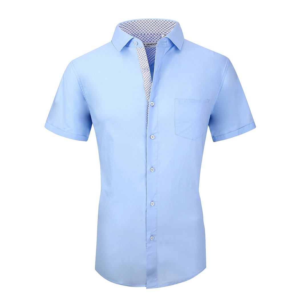 Men's Casual Short Cotton Stretch Shirt Blue Alex Vando Fashion