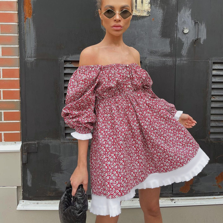 Ootddress Printed Off-Shoulder Ruffled Mini Dress For women Square Collar Fashion Casual Elegant Party Dress Evening Mini Dress 2025