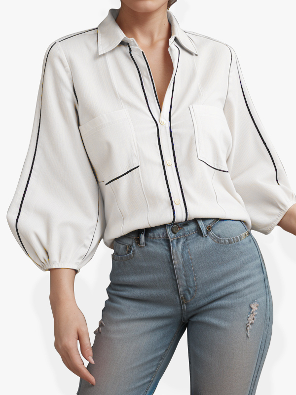 Lantern Long Sleeve Colorblock Front Pocket Shirts