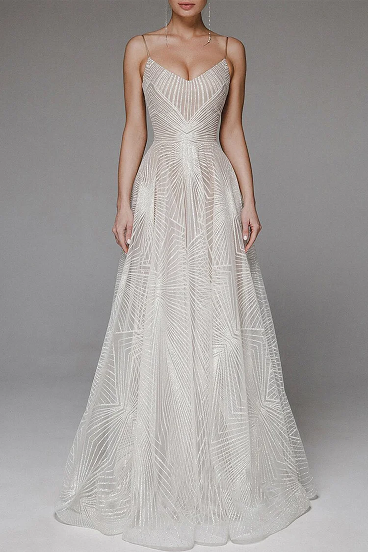 Evening Gown Apricot Embroidery Backless Cami Maxi Dress
