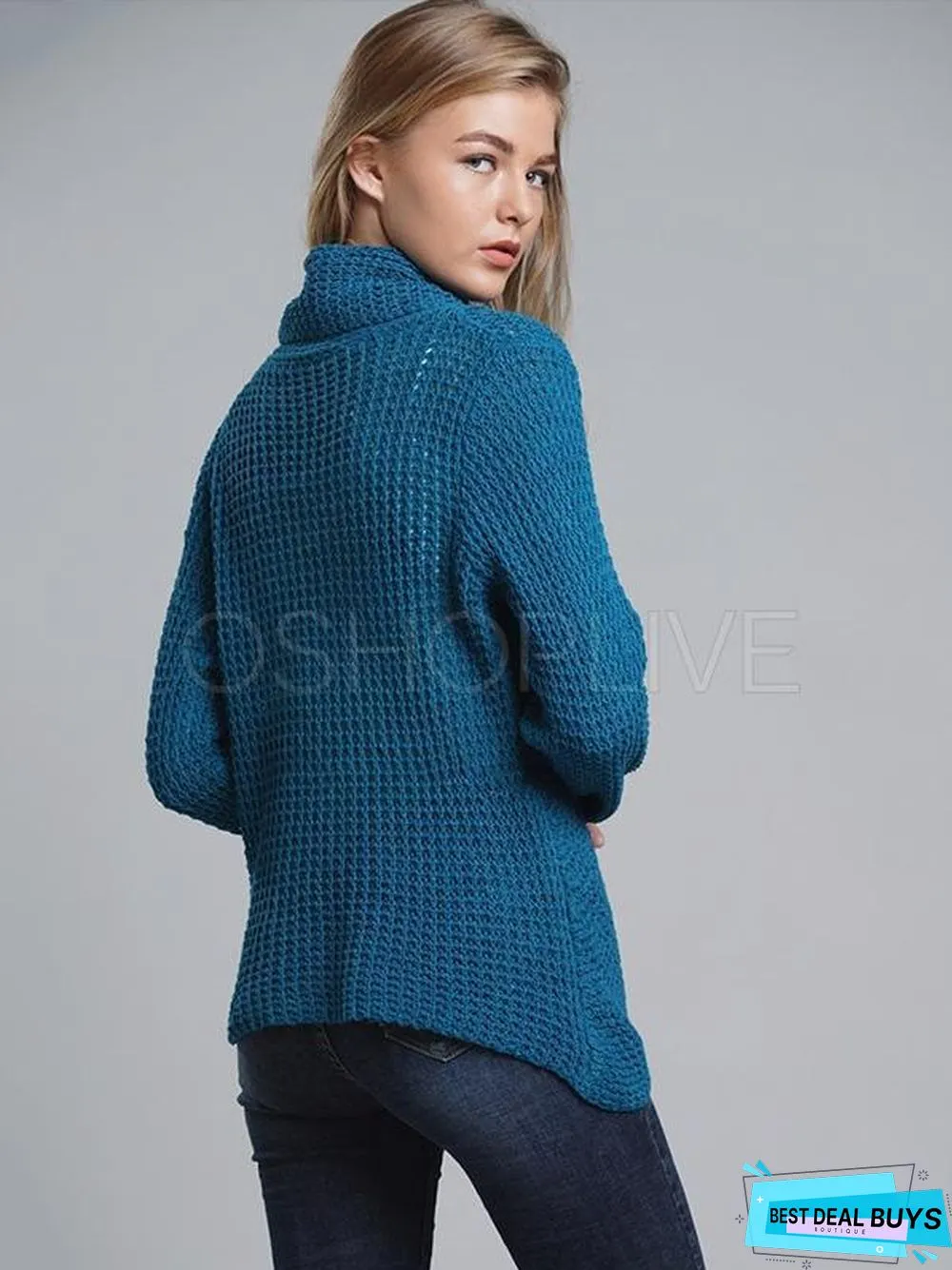 Loose Solid High-Neck Knitting Sweater