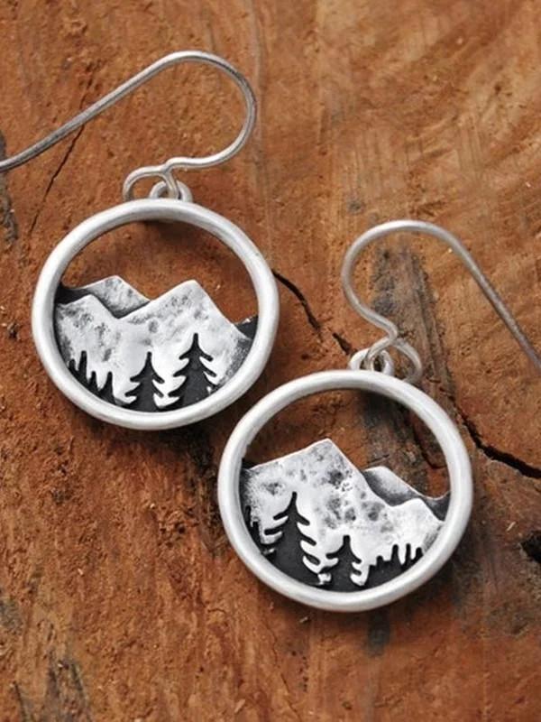 Vintage silver three-dimensional round mountain cutout earrings