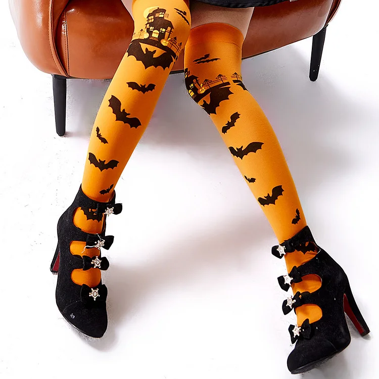 Halloween Pumpkin Bat Print Stockings