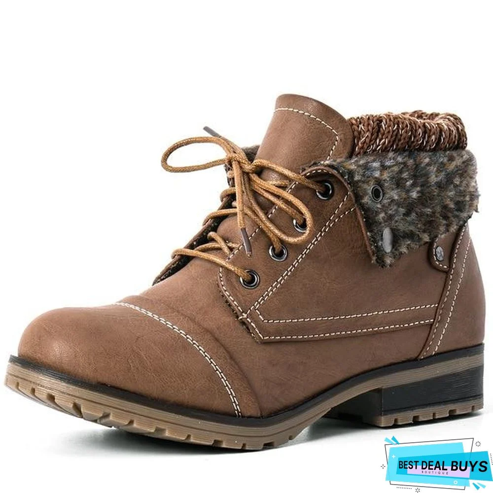 Winter Women's Ankle Boots Shoes Genuine Leather Lace Up Platform Boots Woman Warm Plush Snow Boots Women