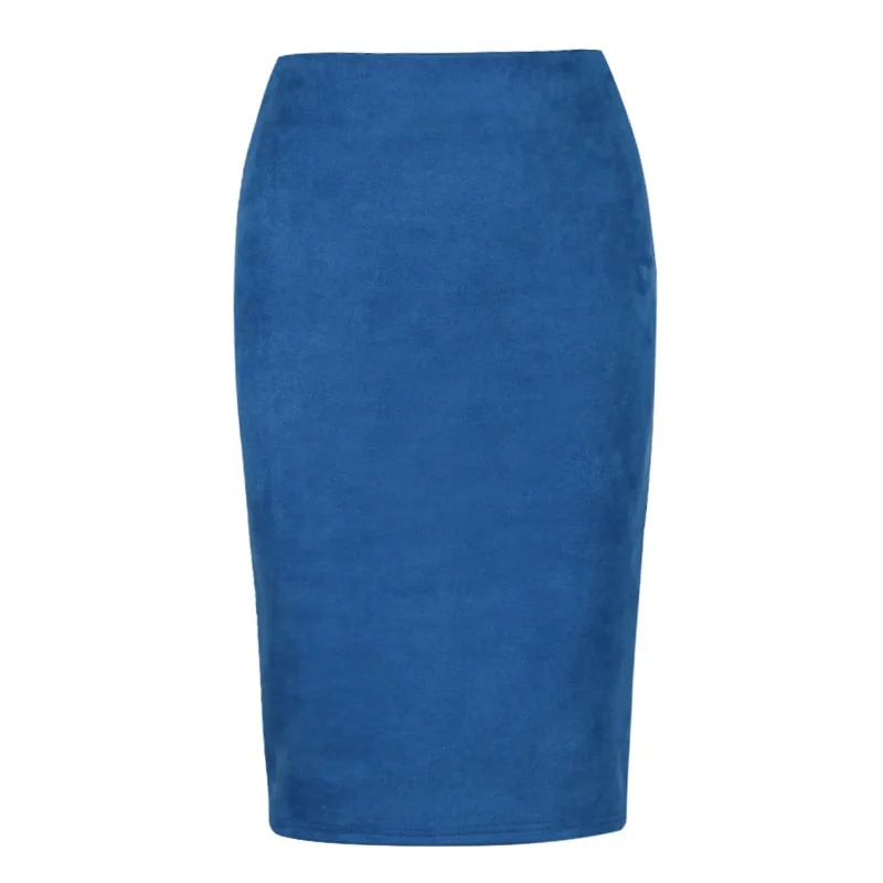 Sexy Multi Color Suede Midi Pencil Skirt Women 2021 Fashion Elastic High Waist Office Lady Bodycon Skirts Saias