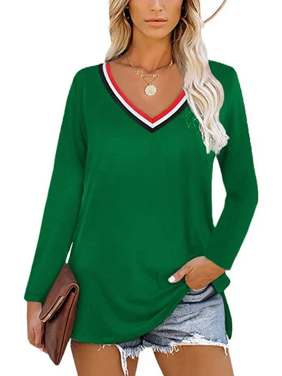 Women Half Sleeve V-neck Solid Color Dress