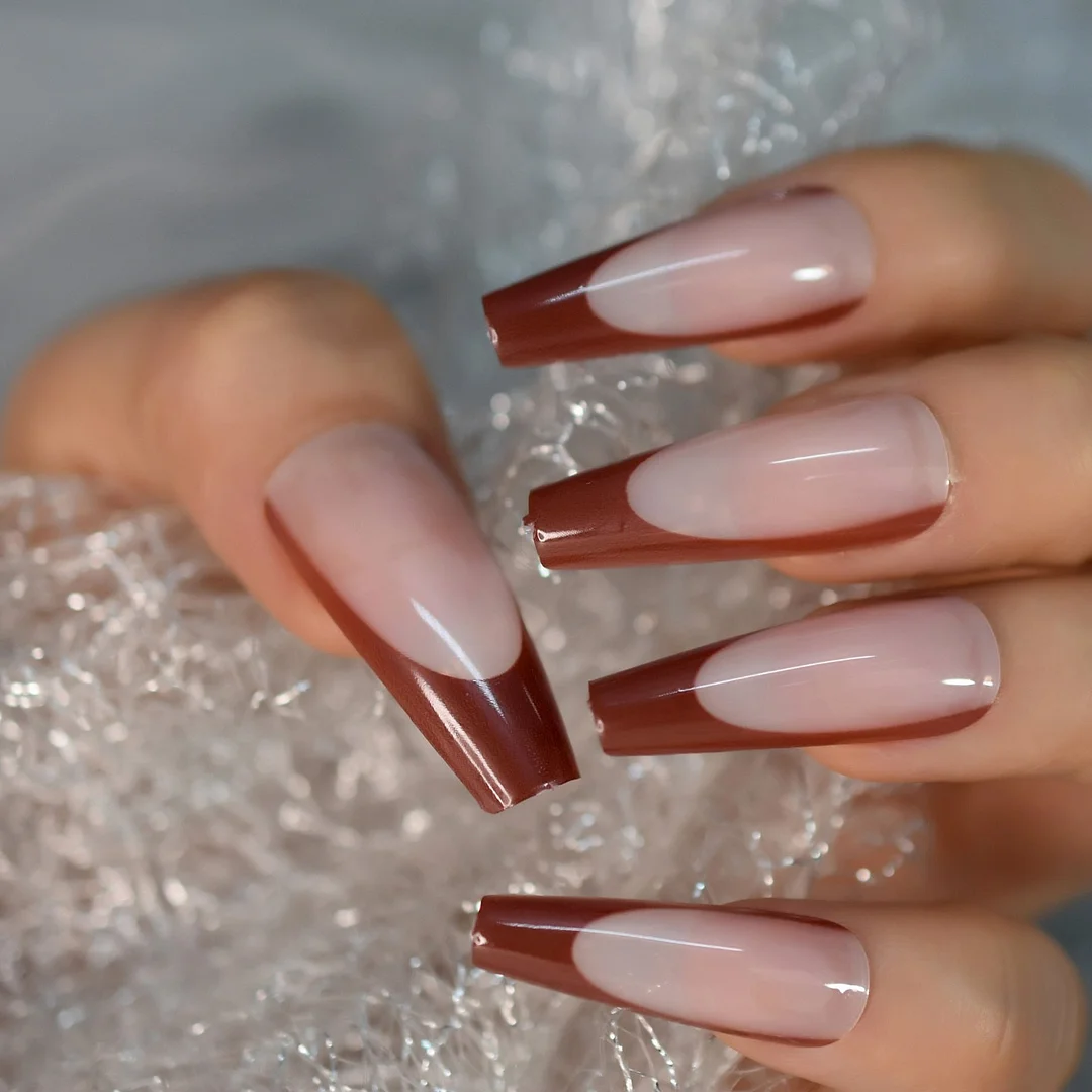 Pink Ombre Fake Nails Coffin Shape Medium Size Ladies Fingernails Natural French Faux Ongles 24 ct-Nail Inspo