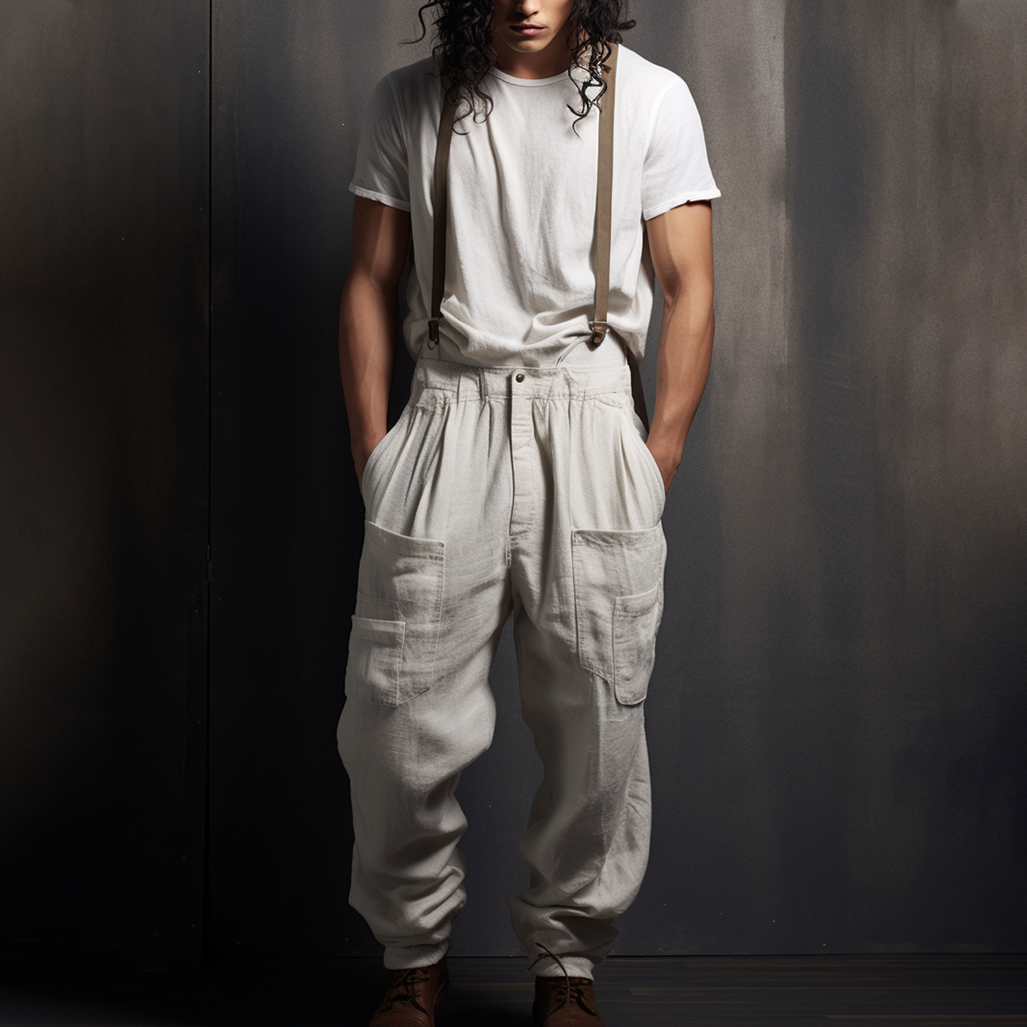 Oversized Loose Fit Linen Track Pants