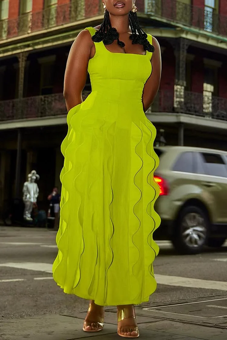 Plus Size Cocktail Party Lime Green Elegant Square Neck Maxi Dresses [Pre-Order] 2024 - Xpluswear