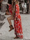 Hawaii Style Floral Printed Long Sleeves Maxi Dress