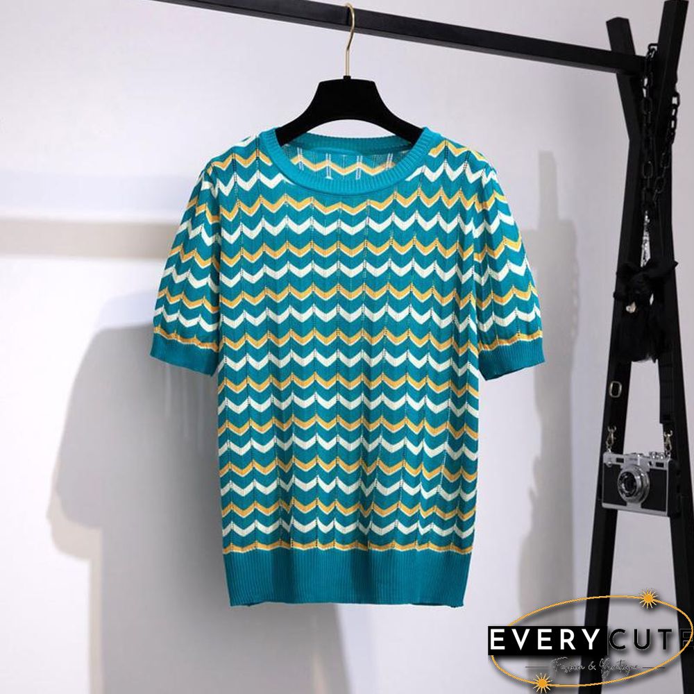 Round Collar Knit Tee+Shorts P14407