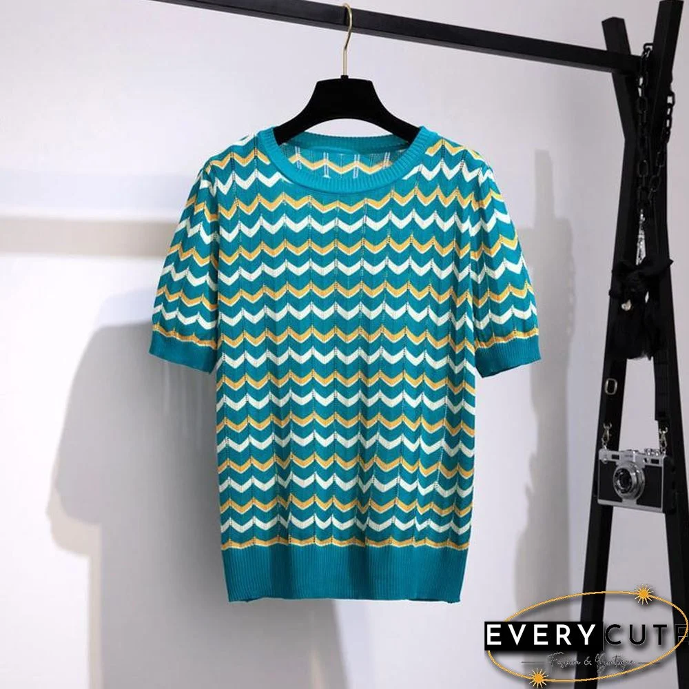 Round Collar Knit Tee+Shorts P14407