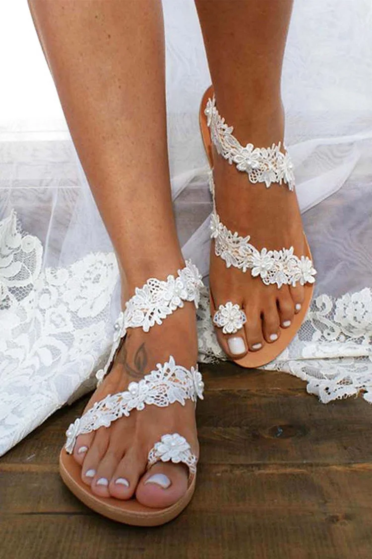 Toe Ring Lace Flower Pearl Sandals