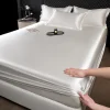 Simple solid color silk fitted sheet and pillowcase three-piece set