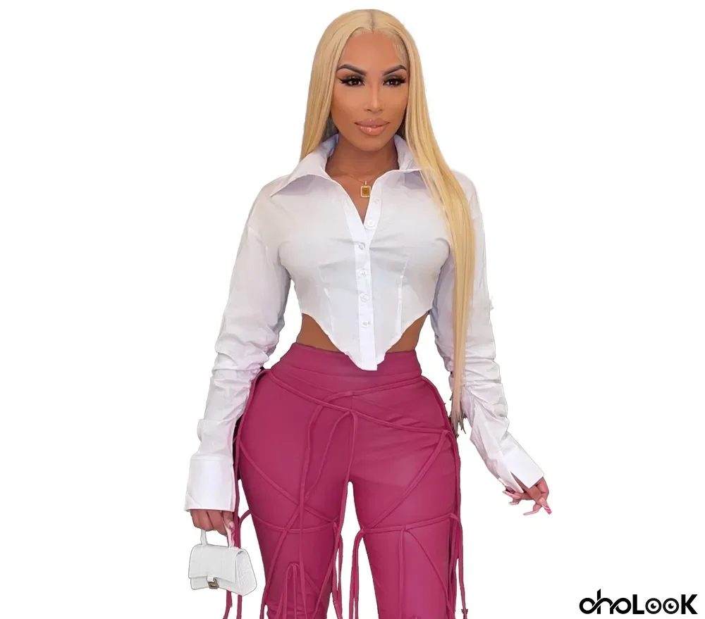 White Long Sleeve Cropped Irregular Shirt Top