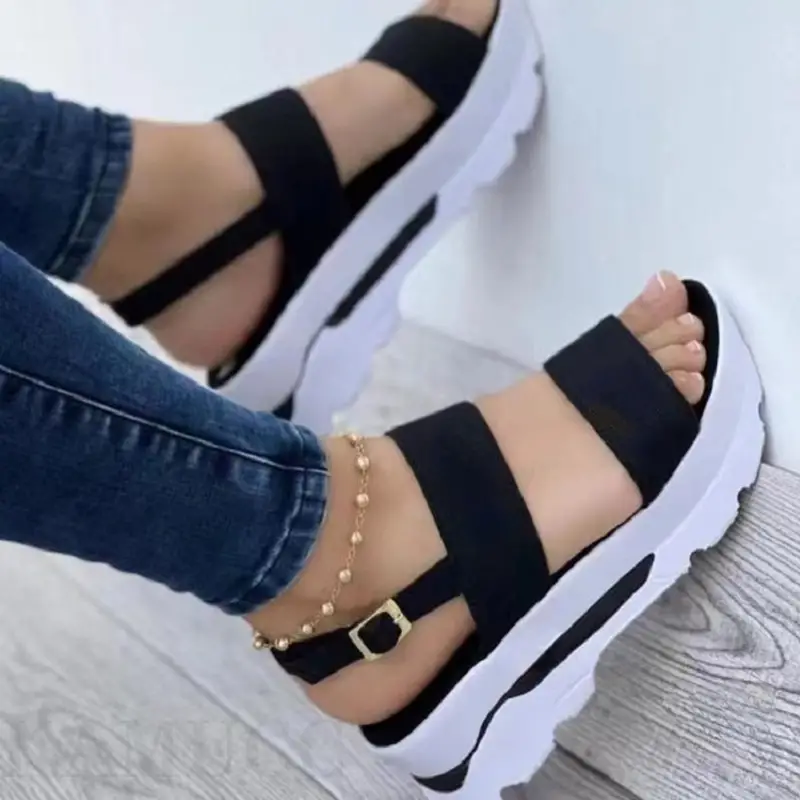 women s solid color platform sandals summer ankle strap 3