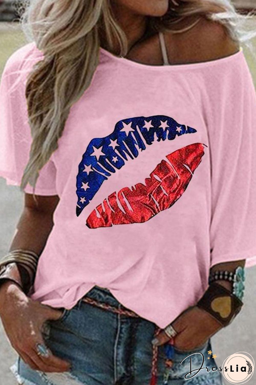 Lip Printed Batwing Sleeve Loose T-shirt (3 Colors) P13289