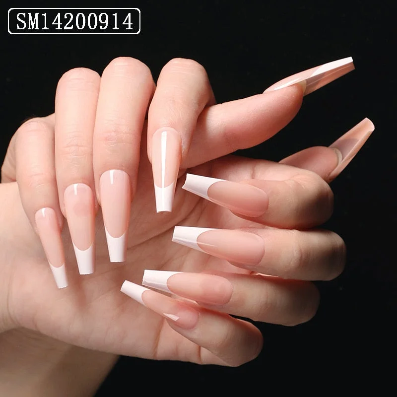 24pcs French Gradient Ballerina Matte /UV False Nail Detachable tips Nail Extension Manicure Press On Fake Fake Nails Beauty-Nail Inspo