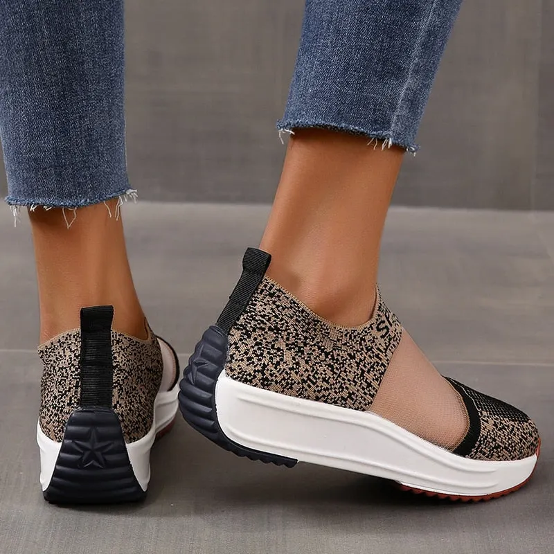 Back To School Women Fashion Sneakers Breathable Air Mesh Flat Thick Sole Leopard Lace Up Summer 2022 Sport Casual Shoes Ladies Girl Walk Run