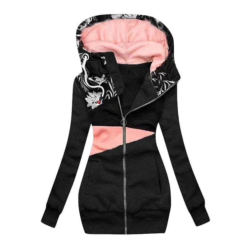 Autumn Winter Oversized Hoodie Coat Women Fashion Print Long Sleeve Warm Zipper Sweatshirt Tops Female Outwear Sudadera Mujer