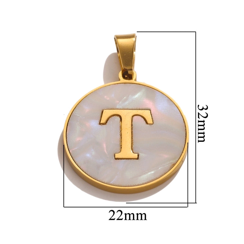 5 Pcs/package Minimalist Round Letter Stainless Steel Plating Inlay Pendant Jewelry Accessories