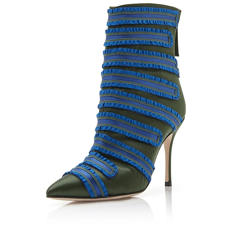 Satin Blue Green Stiletto Ankle Fashion Boots Vdcoo