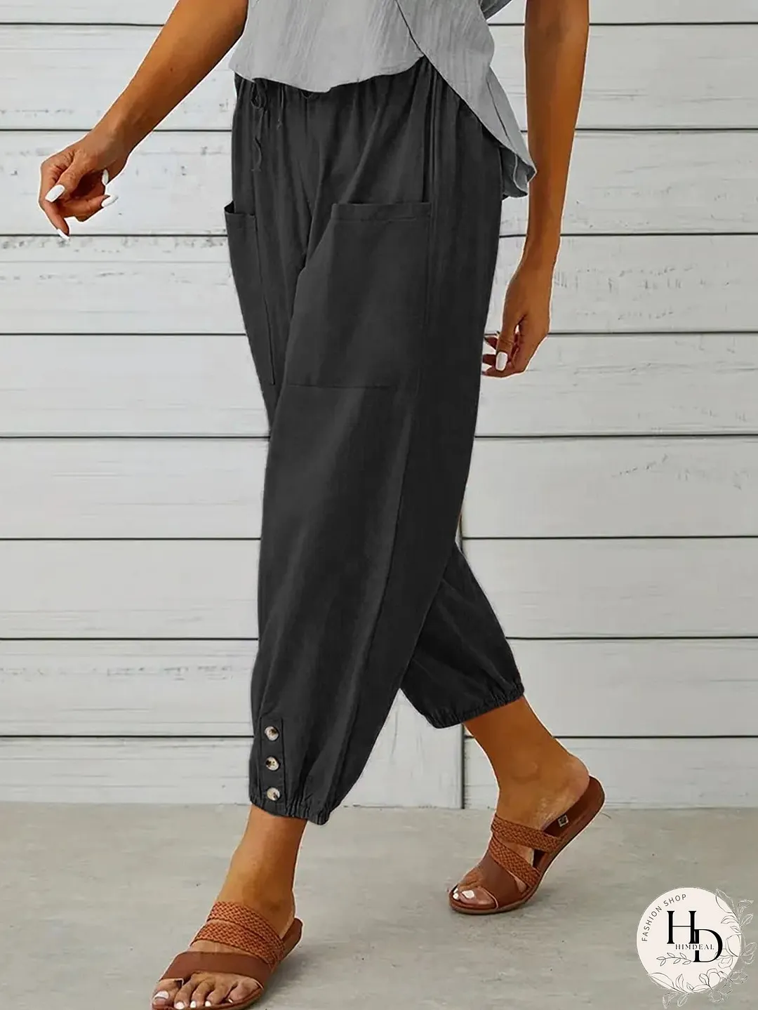 Decorative Button Cropped Pants