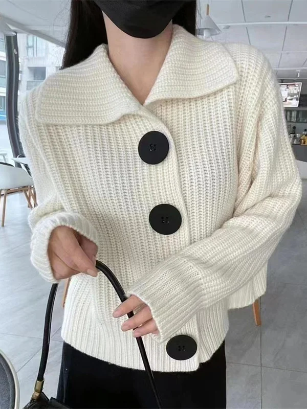 Long Sleeves Loose Buttoned Split-Joint Lapel Cardigan Tops