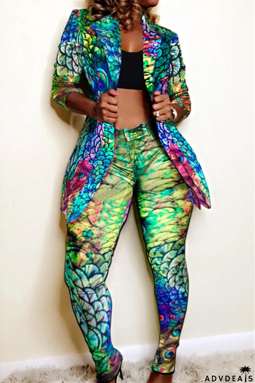 Leopard print Fashion Casual Print Long-Sleeved Two-Piece Suit