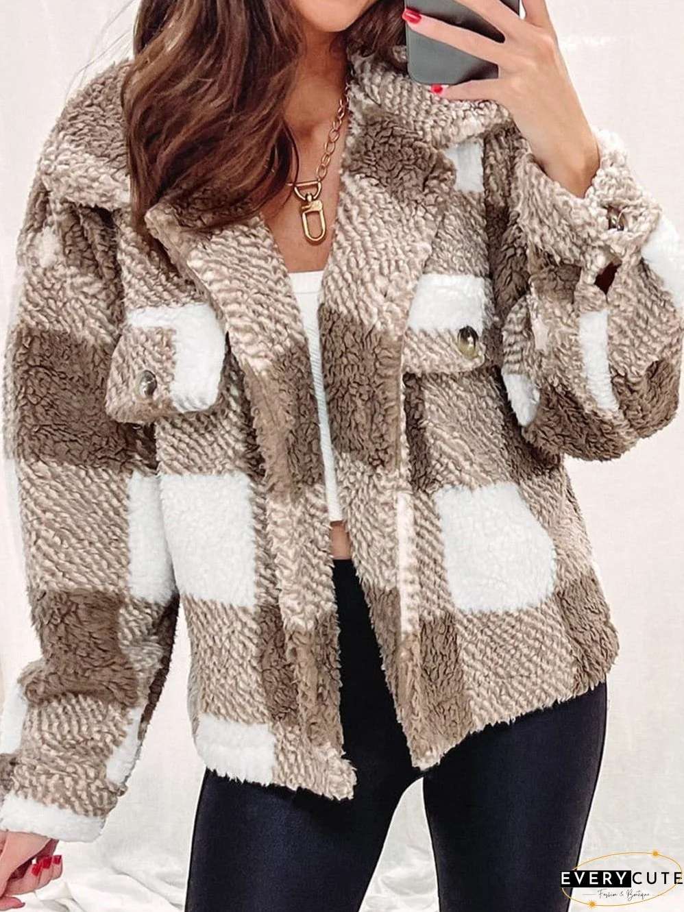 Casual Plaid Sherpa Jacket for Fall/Winter