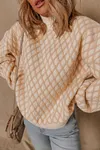 Women's Elegant Warm Rhombus Textured Knit Mock Neck Sweater