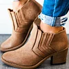 Women's Solid Round Toe Heeled Boots Shoes
