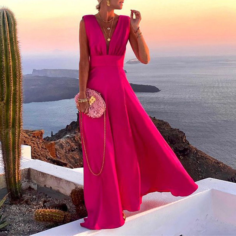 Elegant V Neck Party Sexy Sleeveless Beach Vintage Dress