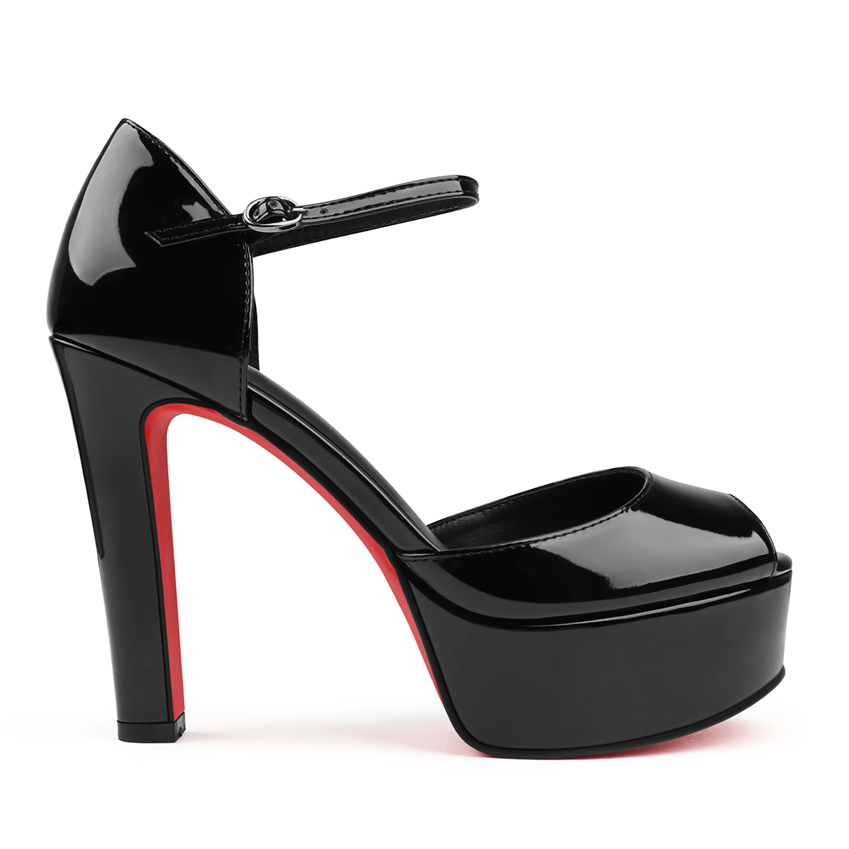 130mm Women's Red Bottom Open Toe Sandals Ankle Strap High Heel Summer Shoes Chunky Heel Platforms-MERUMOTE