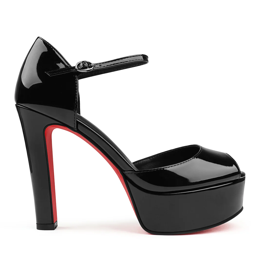 130mm Women's Red Bottom Open Toe Sandals Ankle Strap High Heel Summer Shoes Chunky Heel Platforms-MERUMOTE