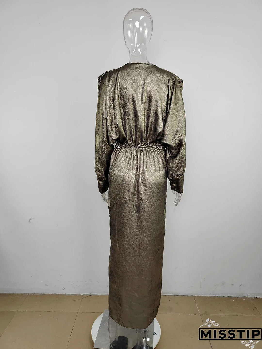 Women Clothing Bat Long Sleeve V Neck Sexy Maxi Dress