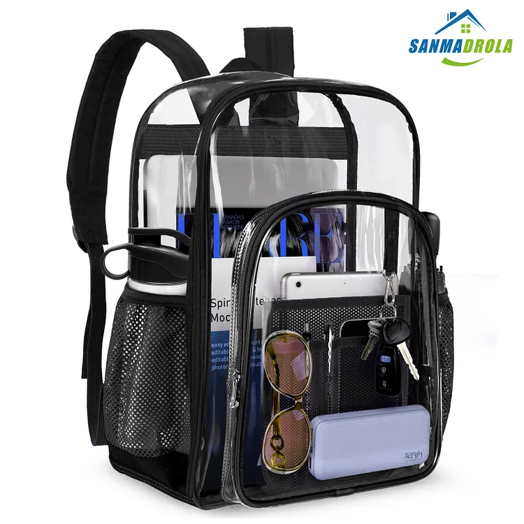 Sanmadrola Clear Backpack Clear Bag Heavy Duty Waterproof Transparent Large PVC Backpacks for Girls Boys Kids Women Men for Stadium School College Travel Work Hiking